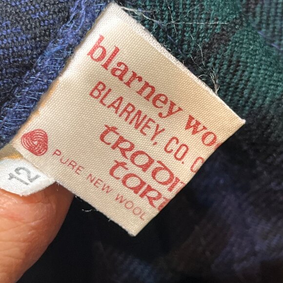 VTG Blarney Woollen Mills Kilt Skirt Blue Green Plaid Tartan Irish Wool Pleated - Picture 10 of 11